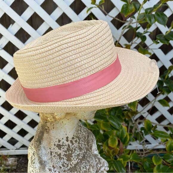 Disney Parks Straw Hat with Pink Hatband and Mickey Mouse Medallion. Adult. NWOT - Picture 4 of 10